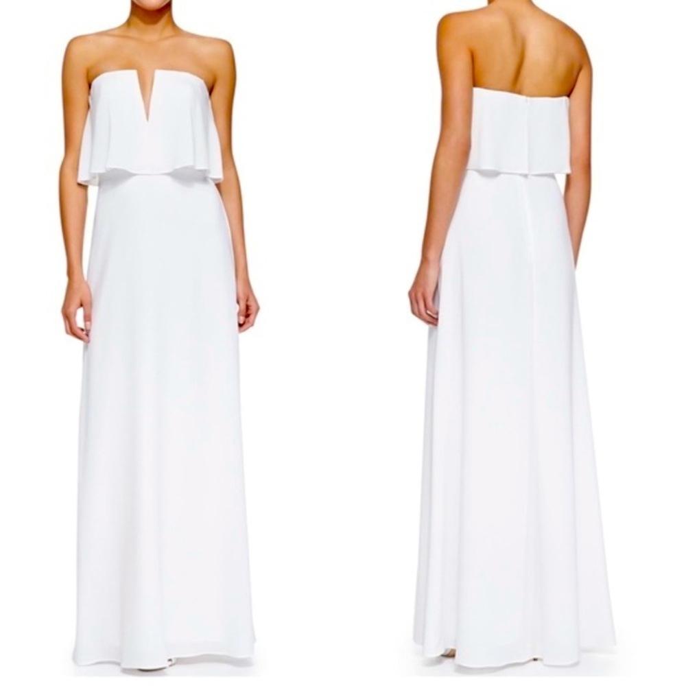 BCBGMaxazria Alyse white strapless maxi dress
